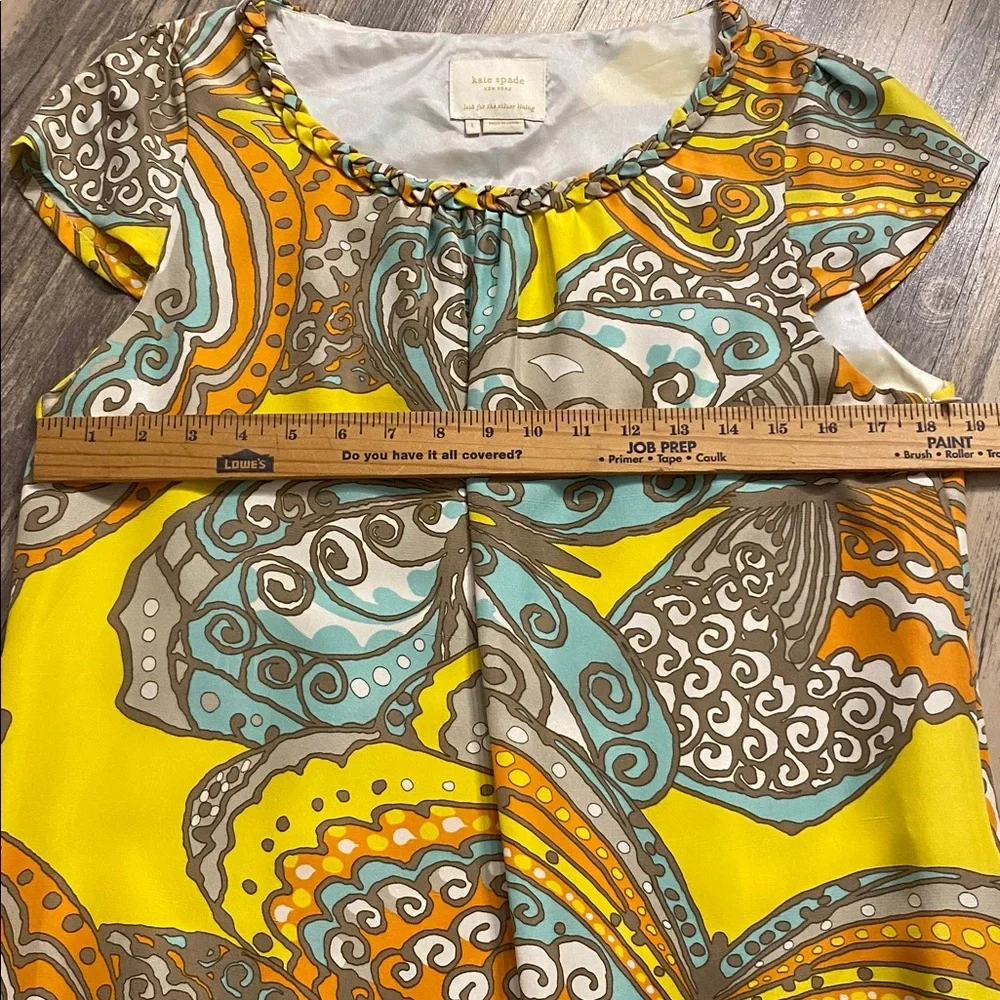 Kate Spade Silk Butterfly Shift Dress Teal Amber Citrus LARGE